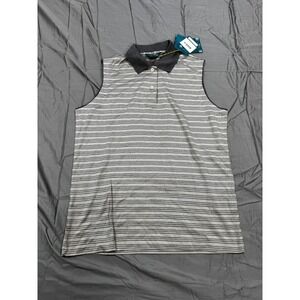 Astra Classic Womens Sleeveless Polo Shirt Grey Stripe Cotton Golf Top Large NWT